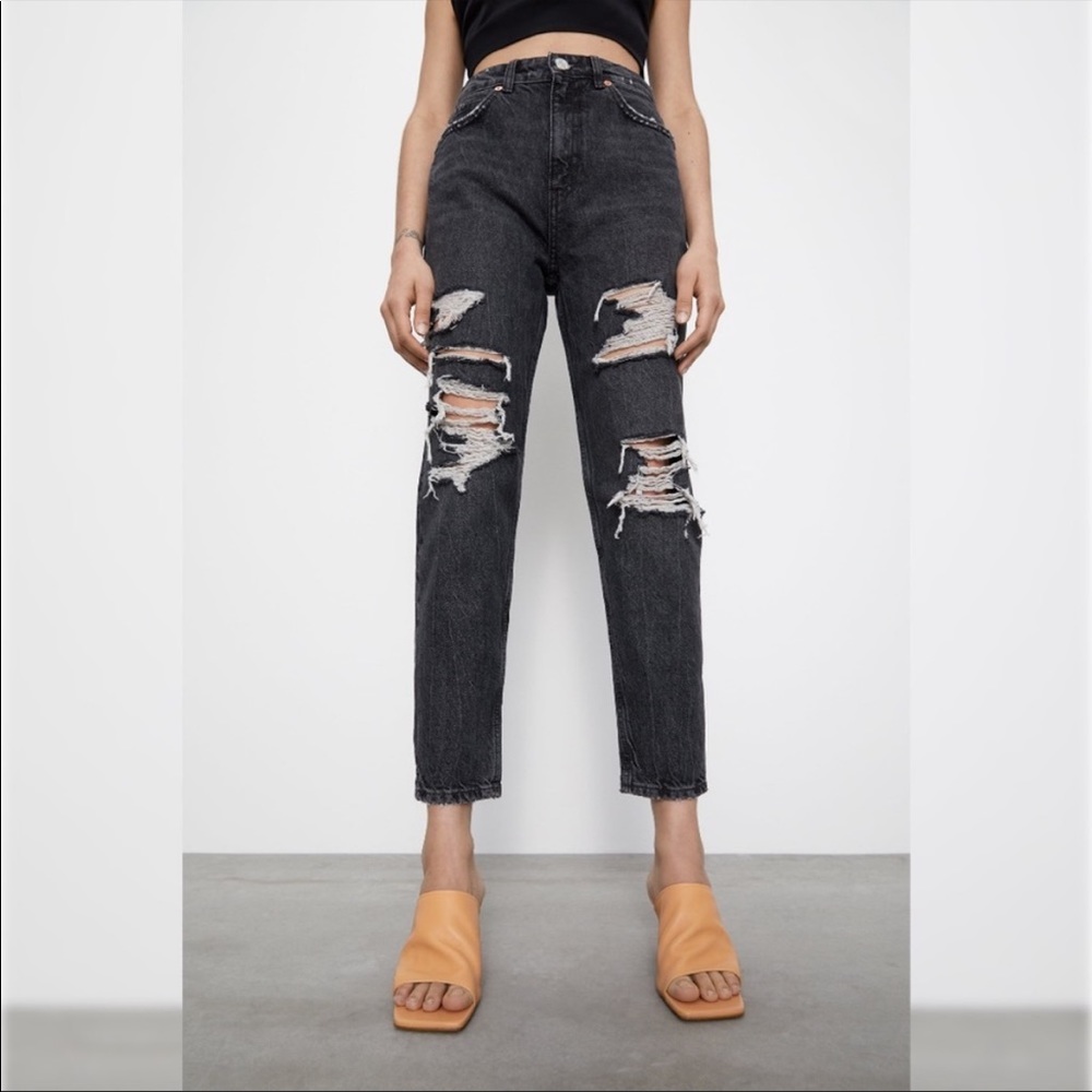 Black Distressed Mom Jeans